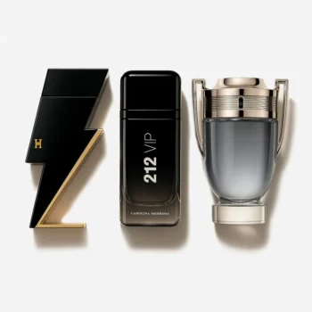 3-Piece Men’s Fragrance Set: Carolina Herrera Bad Boy Le Parfum, 212 VIP Black, and Paco Rabanne Invictus (100ml each)